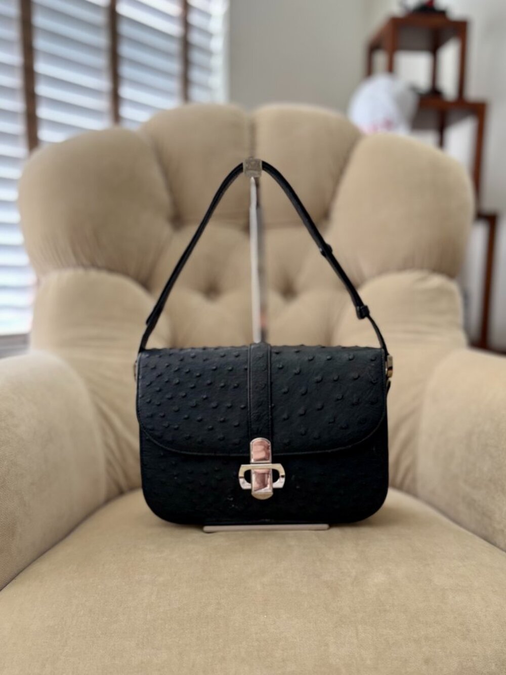 VTG Auth  Genuine Ostrich Circa 1960's Convertible Top Handle Shoulder Bag